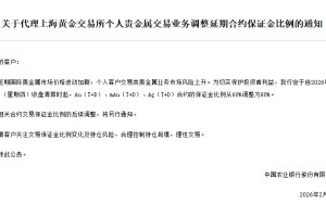 农业银行：代理上海黄金交易所个人贵金属交易业务调整延期合约保证金比例