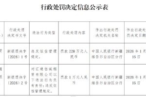 汇通信诚租赁被罚228万元：违反征信管理规定